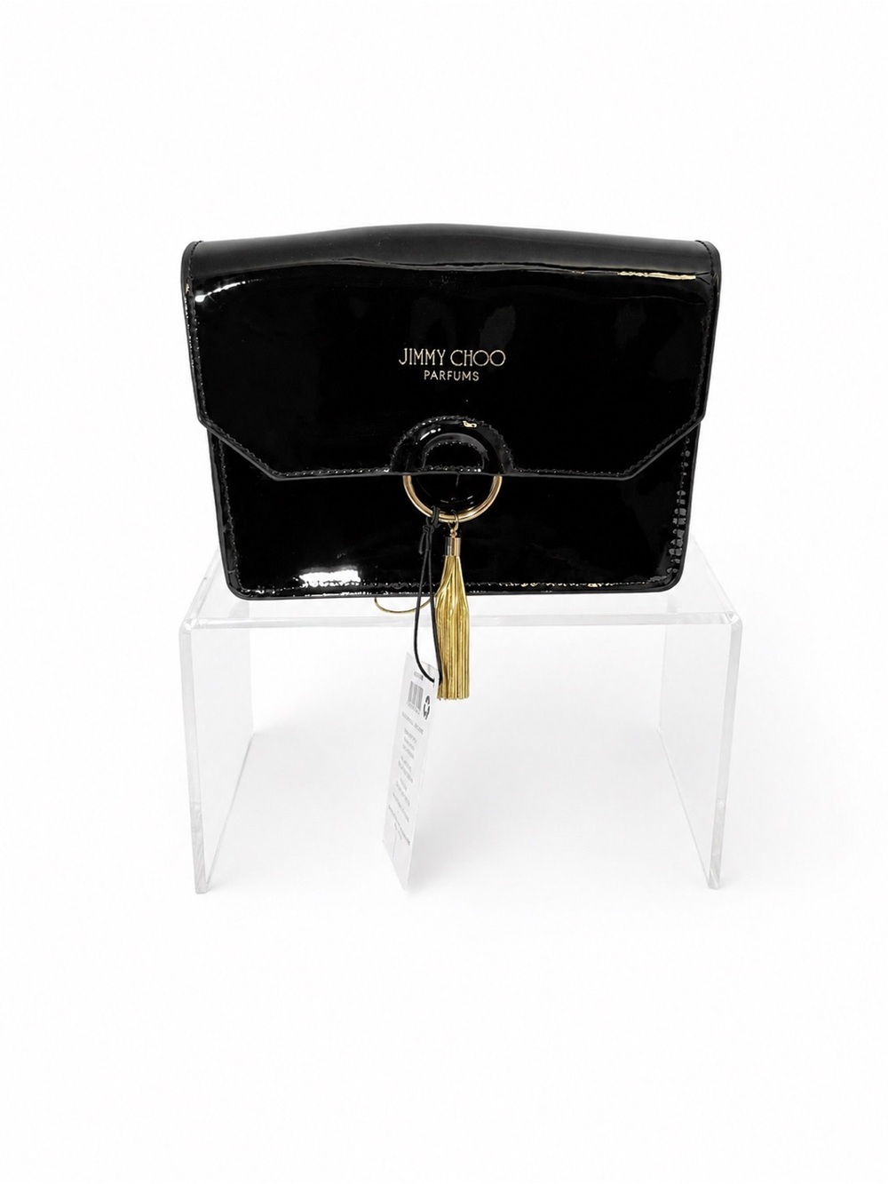 Jimmy Choo Black Patent Leather clutch Bag with Gold Tassel Ring
